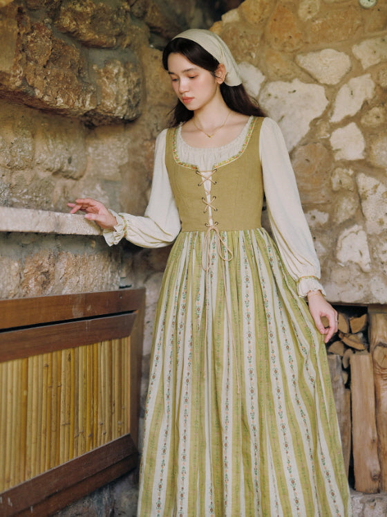 Olive Garden Lace-Up Cottage Dress