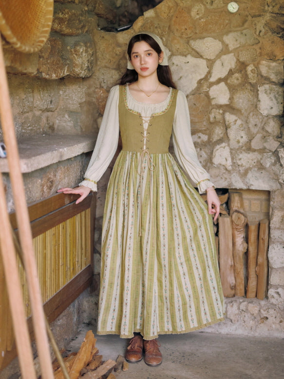 Olive Garden Lace-Up Cottage Dress