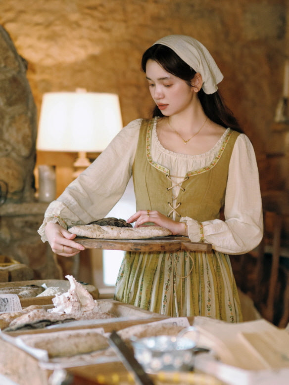 Olive Garden Lace-Up Cottage Dress