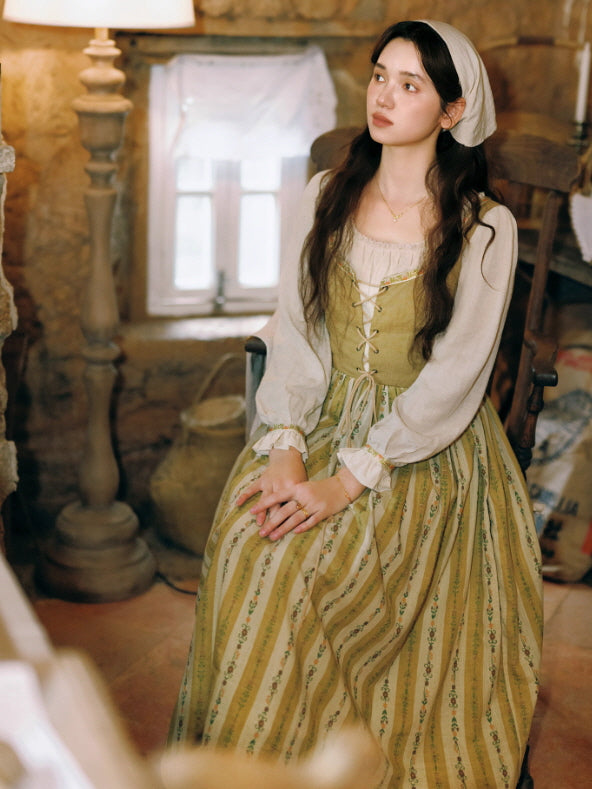 Olive Garden Lace-Up Cottage Dress