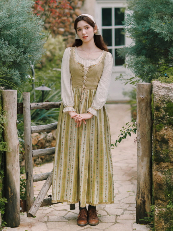 Olive Garden Lace-Up Cottage Dress