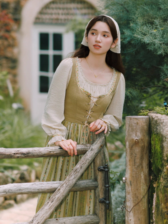 Olive Garden Lace-Up Cottage Dress