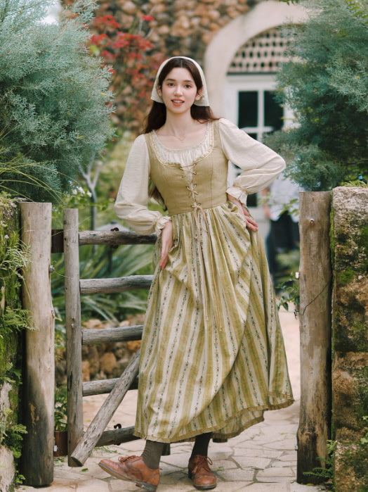 Olive Garden Lace-Up Cottage Dress