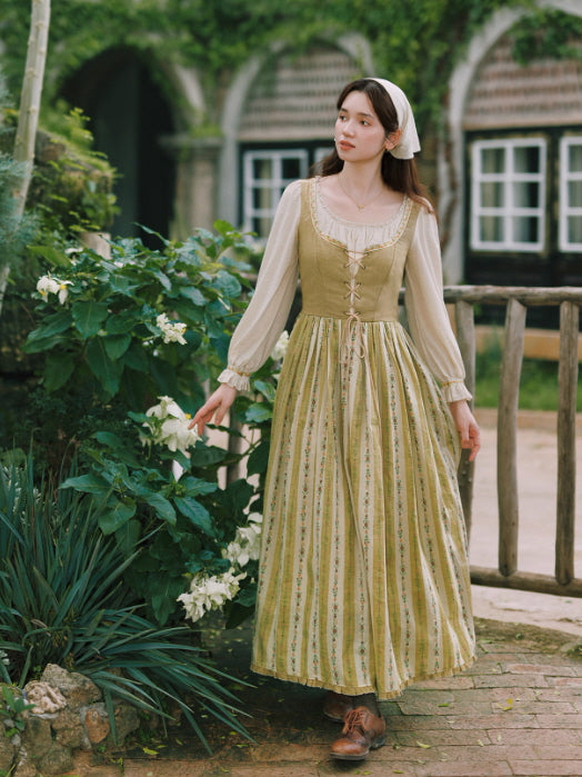 Olive Garden Lace-Up Cottage Dress