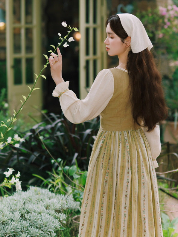 Olive Garden Lace-Up Cottage Dress