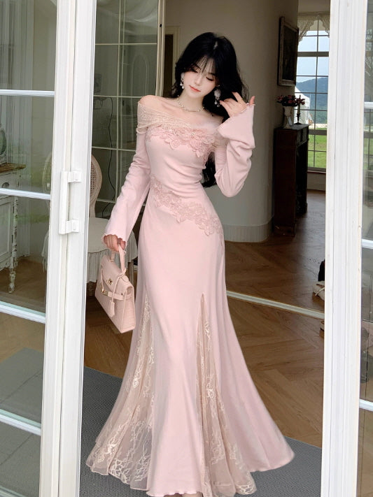 Rose Elegance Off-Shoulder Lace Dress