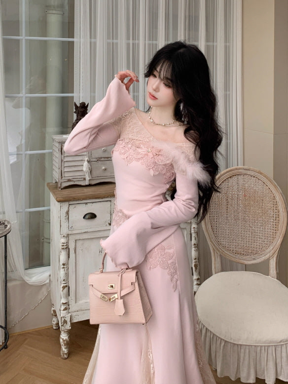 Rose Elegance Off-Shoulder Lace Dress