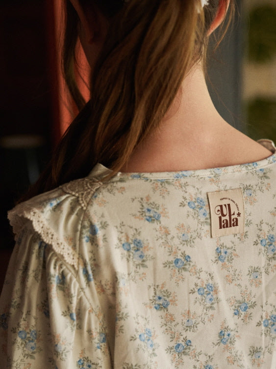 Blue Garden Lace Ruffle Pajama Set