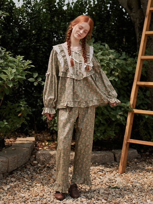 Olive Garden Lace Ruffle Loungewear Set