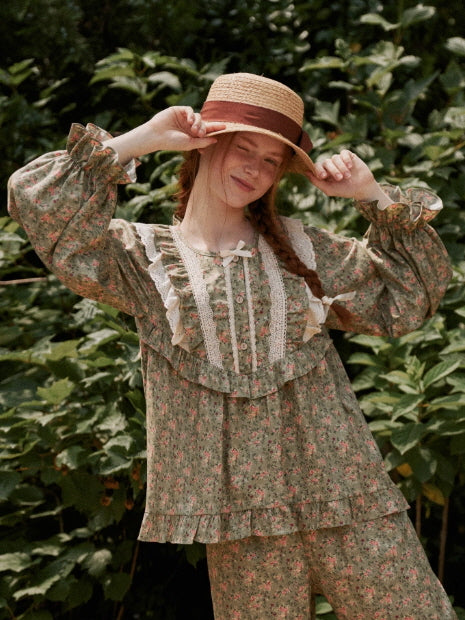 Olive Garden Lace Ruffle Loungewear Set