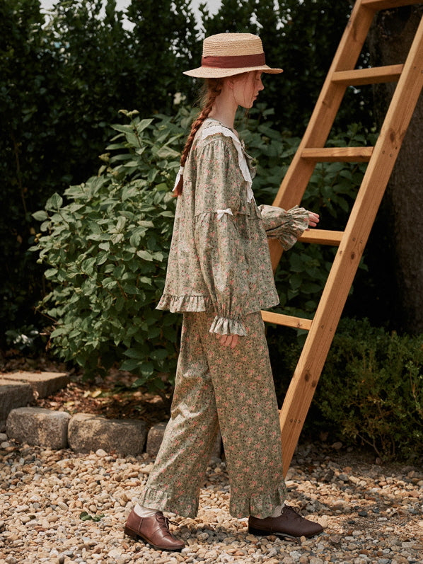 Olive Garden Lace Ruffle Loungewear Set