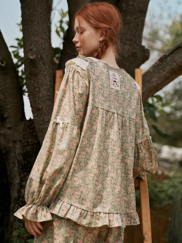 Olive Garden Lace Ruffle Loungewear Set