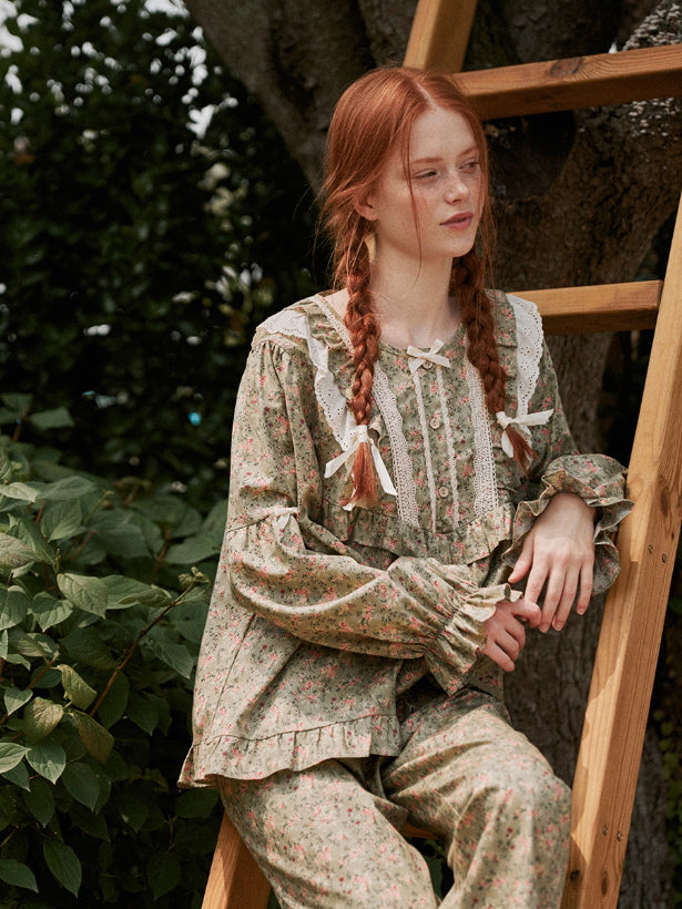 Olive Garden Lace Ruffle Loungewear Set