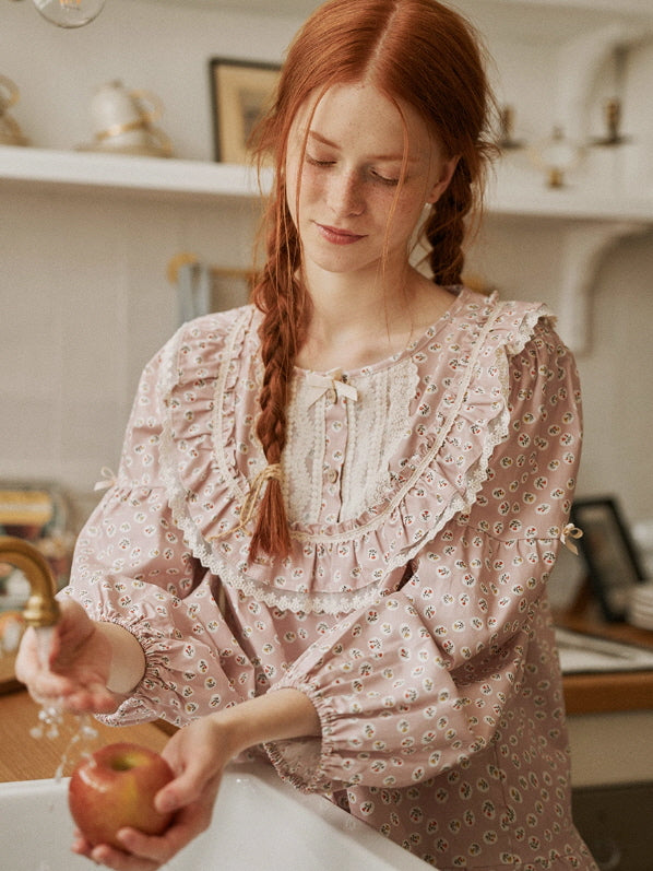 Blush Daisy Lace Ruffle Loungewear Set