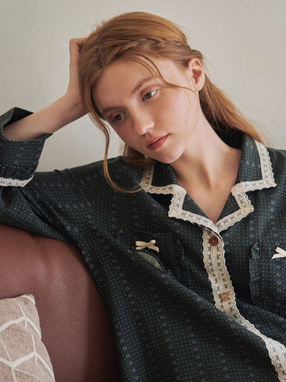 Evergreen Lace Trim Vintage Pajama Set