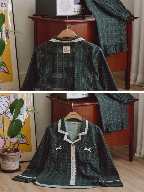 Evergreen Lace Trim Vintage Pajama Set