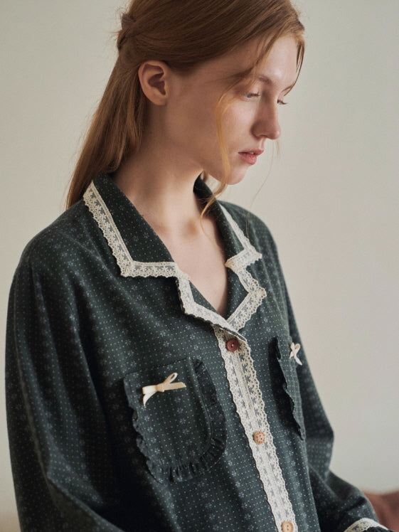 Evergreen Lace Trim Vintage Pajama Set