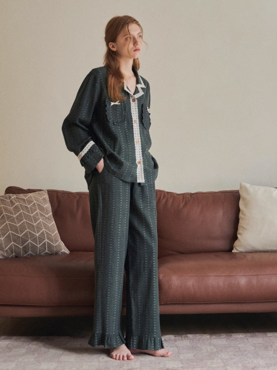 Evergreen Lace Trim Vintage Pajama Set