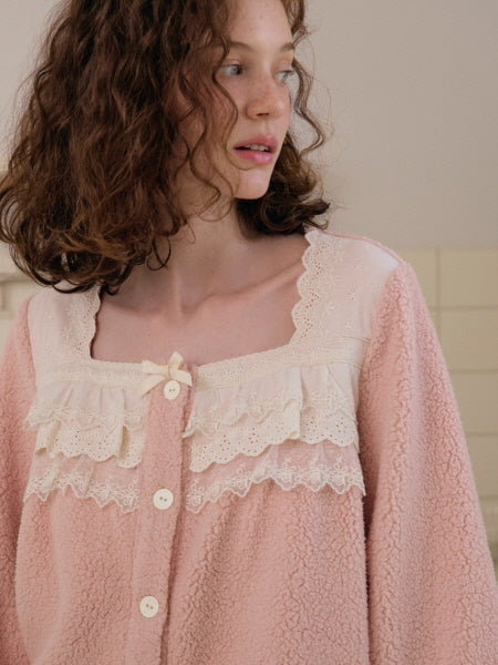 Blush Lace Ruffle Fleece Pajama