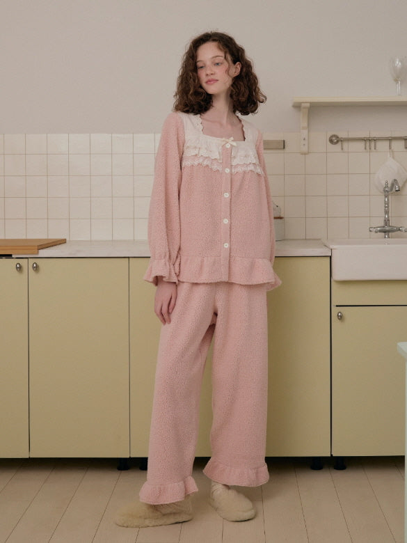 Blush Lace Ruffle Fleece Pajama