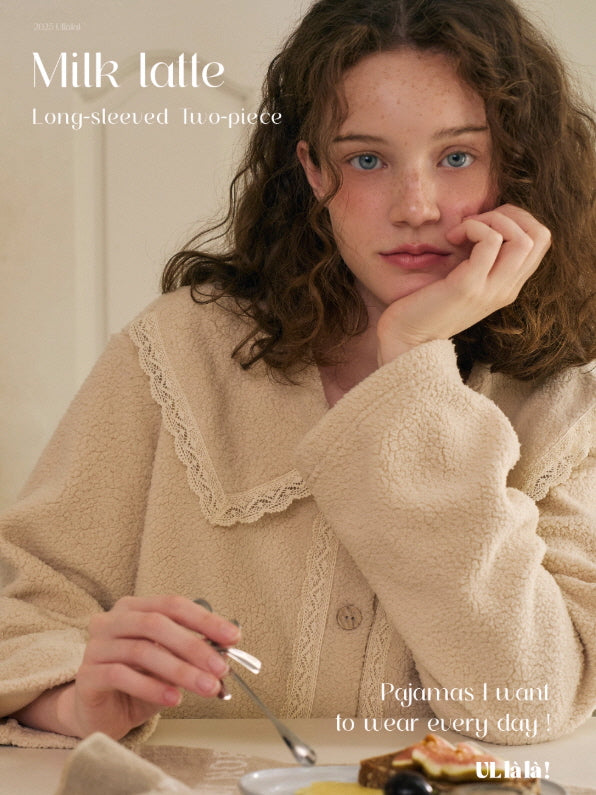 Cream Lace Collar Fleece Pajama