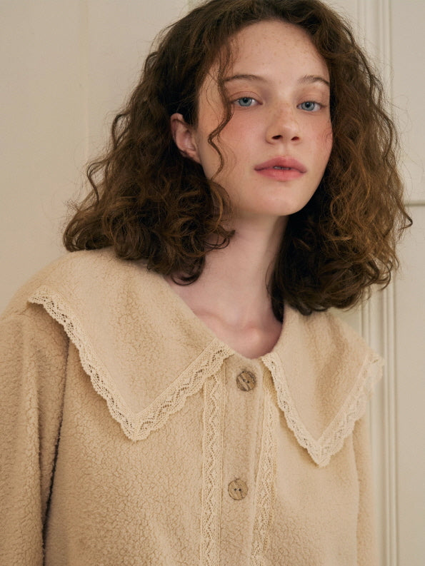 Cream Lace Collar Fleece Pajama