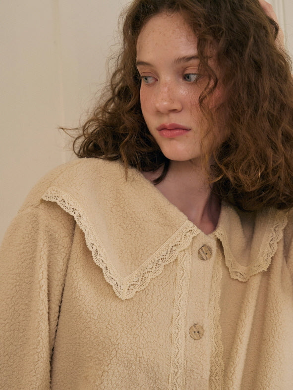 Cream Lace Collar Fleece Pajama
