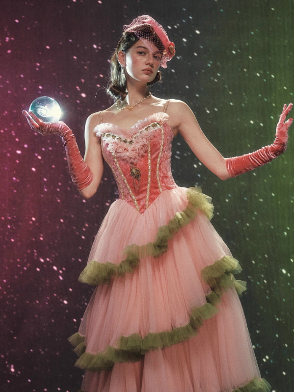 Enchanted Rosette Velvet Corset Tulle Dress
