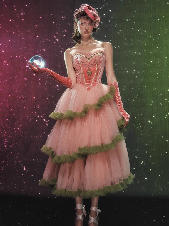 Enchanted Rosette Velvet Corset Tulle Dress