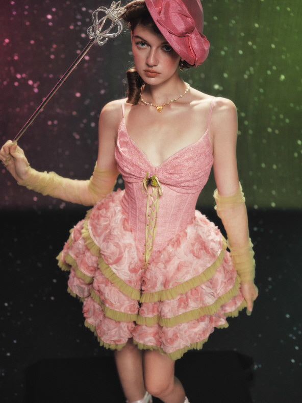 Rosette Corset Mini Dress – Coquette Princess Aesthetic Outfit