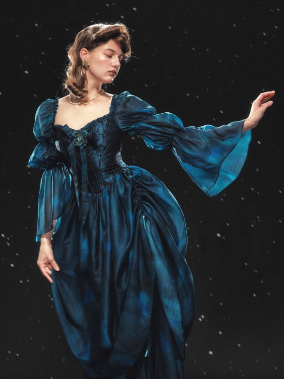 Midnight Blue Off-Shoulder Corset Gown – Romantic Fairycore Princess Dress