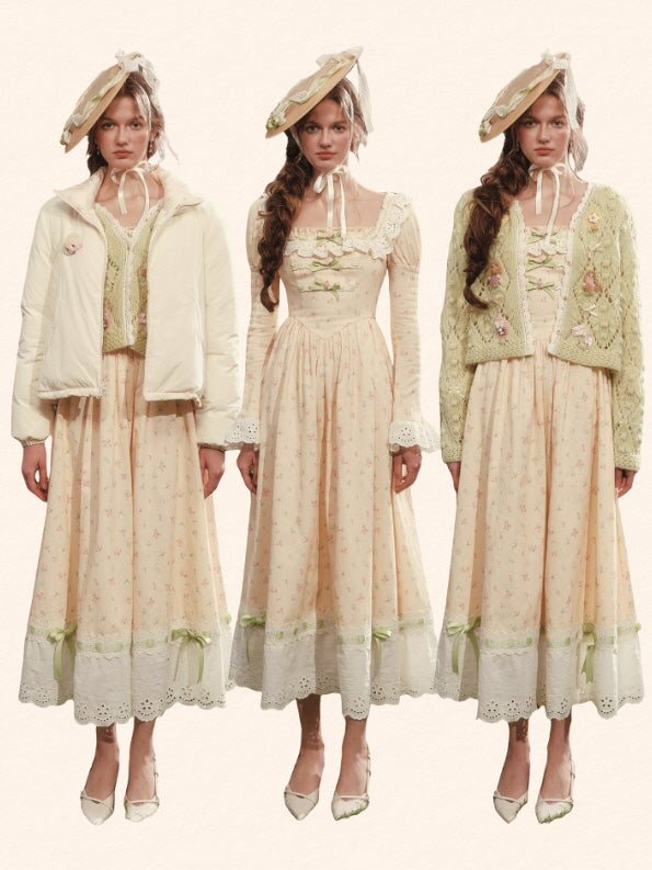 Spring Garden Lace Ribbon Cottage Dress