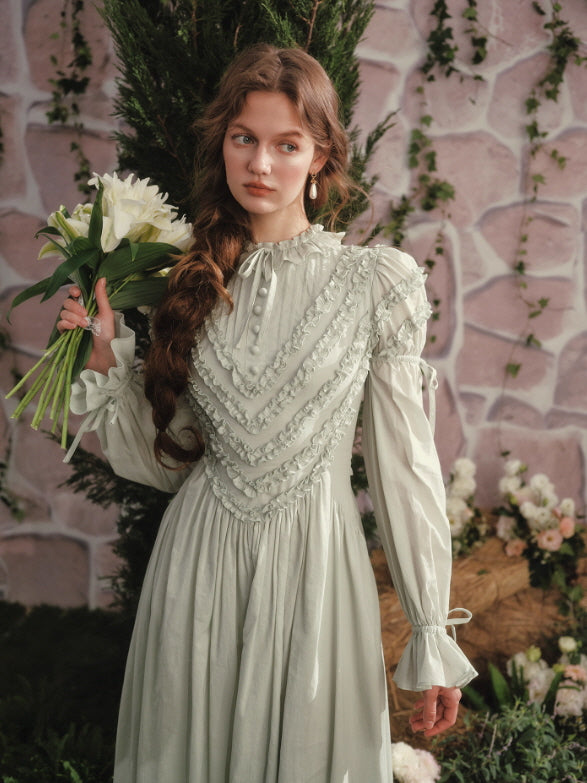 Sage Victorian Ruffle Cotton Dress cottagecore vintage aesthetic outfit Mint Green / L Sage Victorian Ruffle Cotton Dress cottagecore vintage aesthetic outfit Mint Green / L