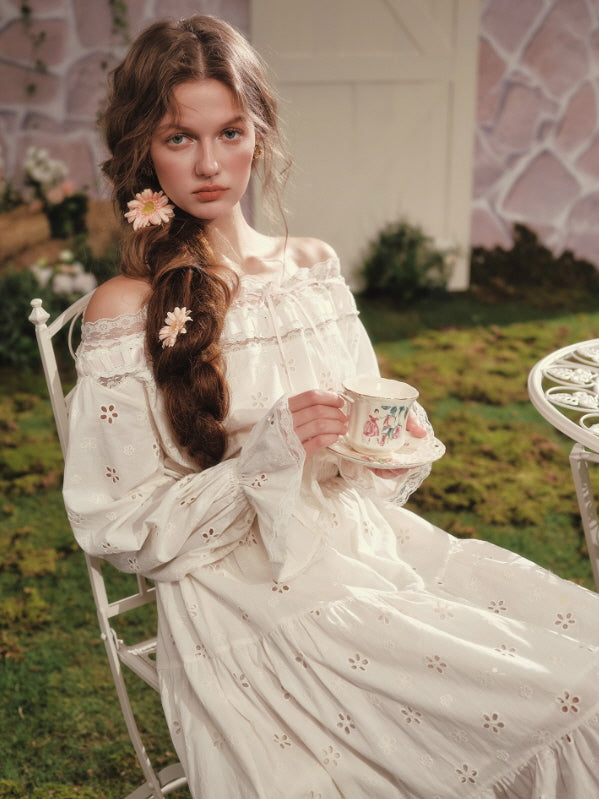 Blossom Meadow Off-Shoulder Cotton Dress