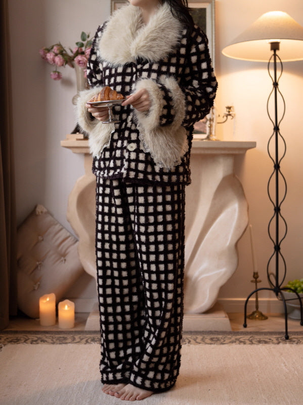 Winter Check Velvet Loungewear Set