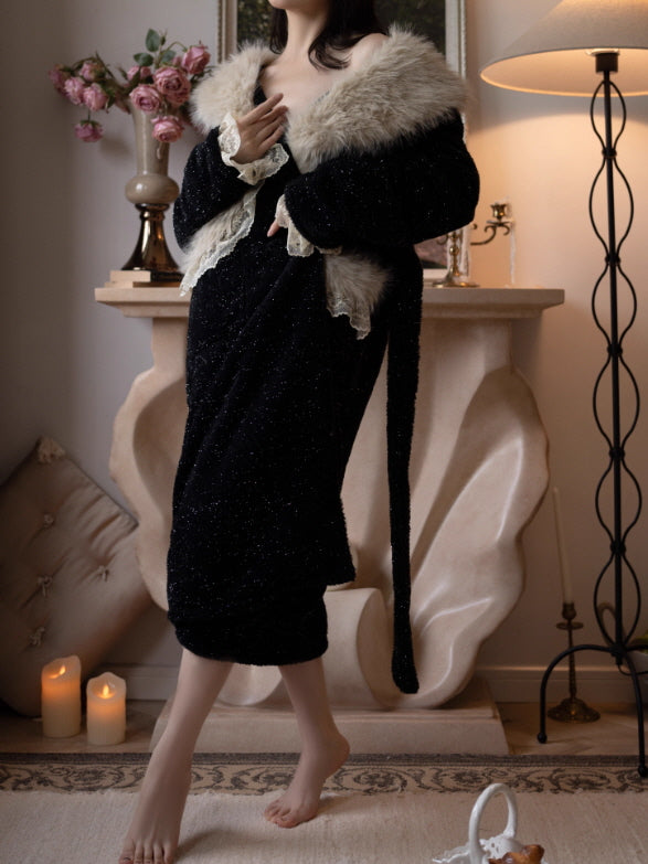 Midnight Fur Collar Winter Robe