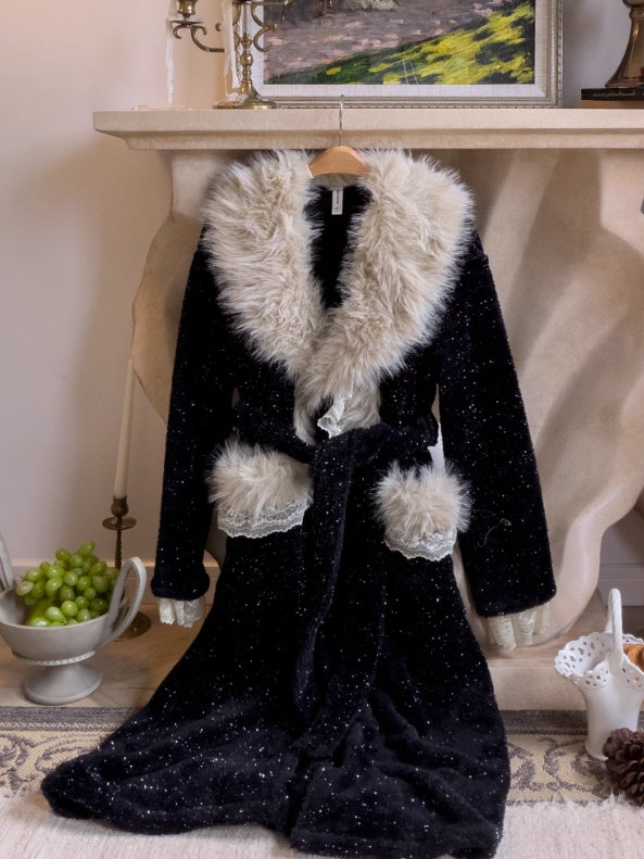 Midnight Fur Collar Winter Robe