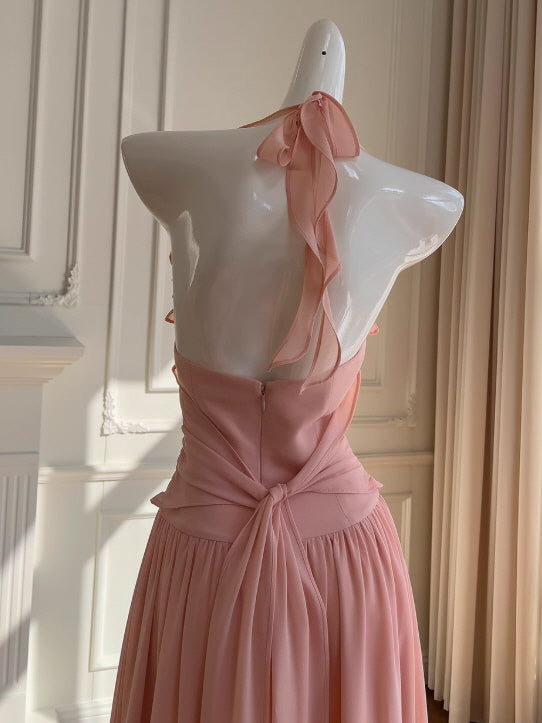 Rosy Whispers Ruffle Chiffon Dress