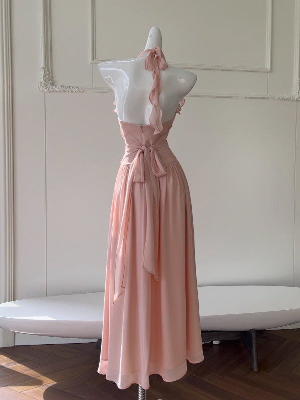 Rosy Whispers Ruffle Chiffon Dress