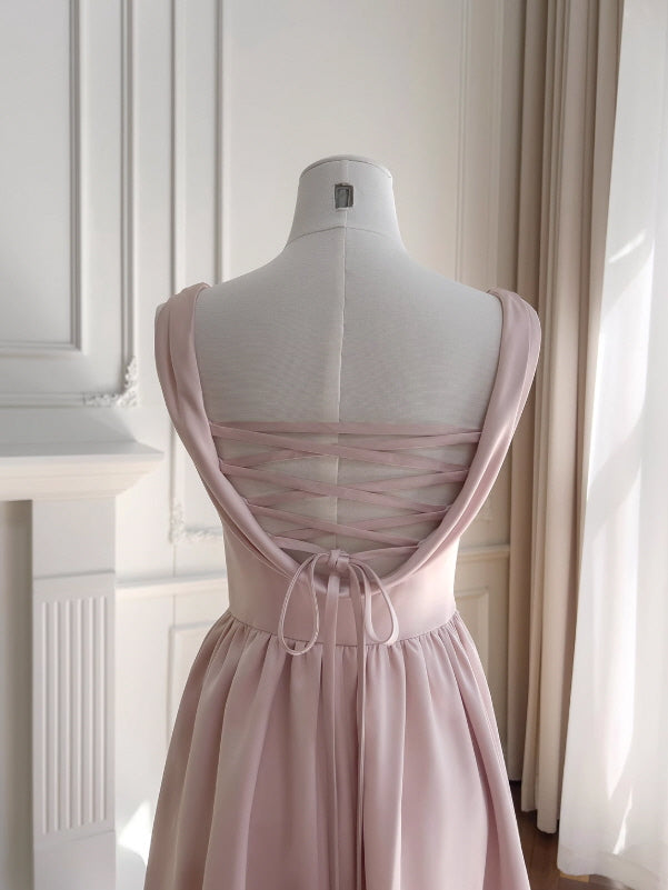 Blush Silhouette Drape Backlace Dress