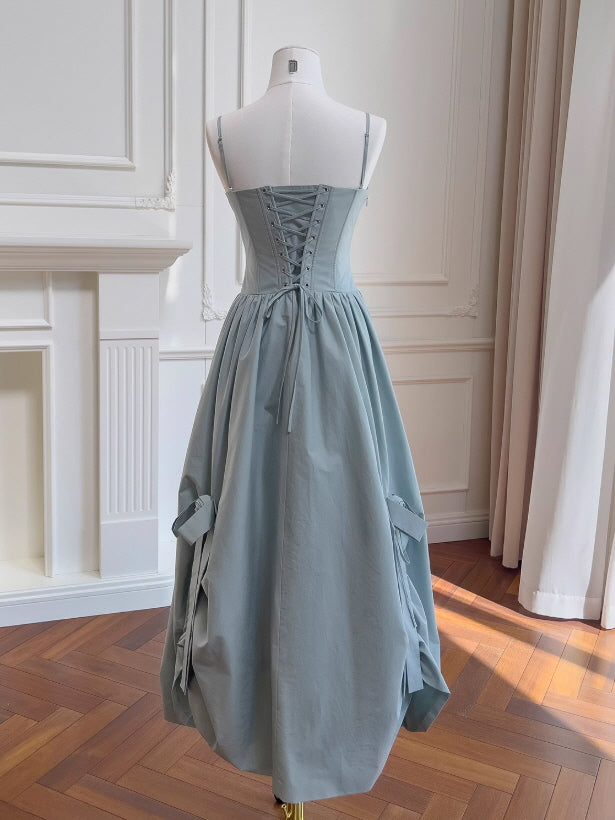 Powder Blue Garden Rose Lace-Up Dress