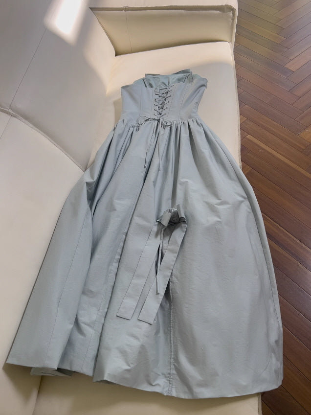 Powder Blue Garden Rose Lace-Up Dress