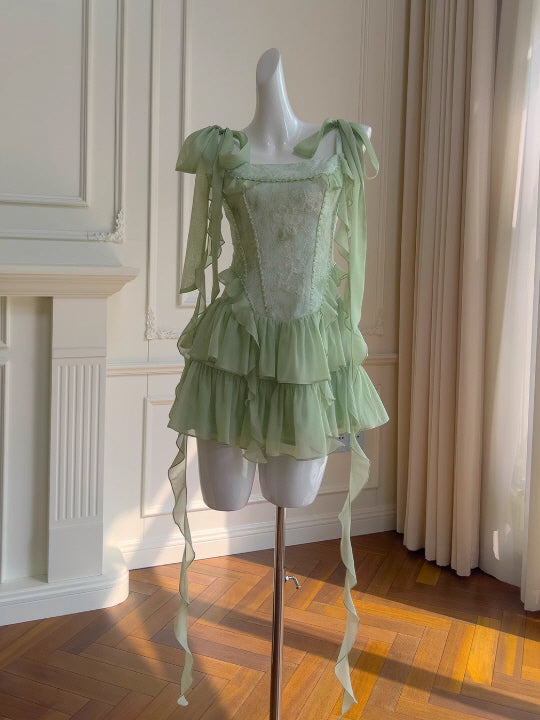Mint Garden Lace Tiered Fairy Dress