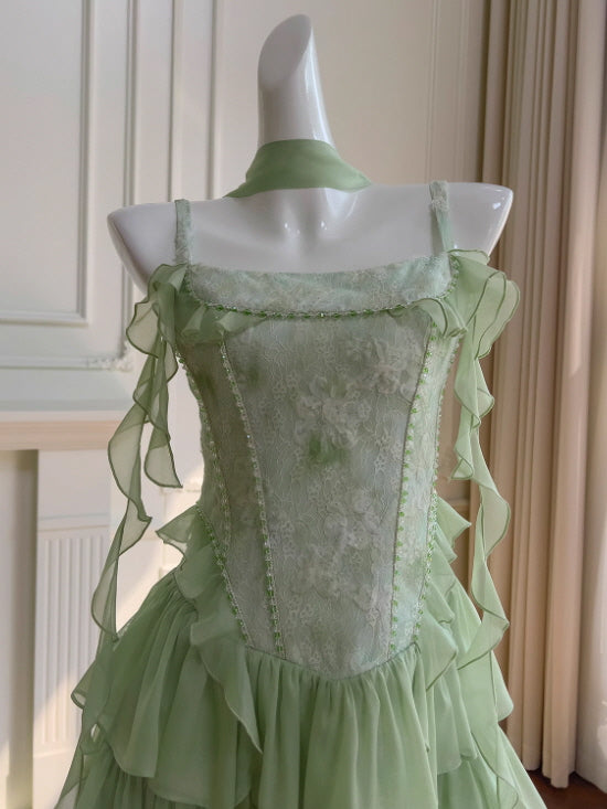 Mint Garden Lace Tiered Fairy Dress