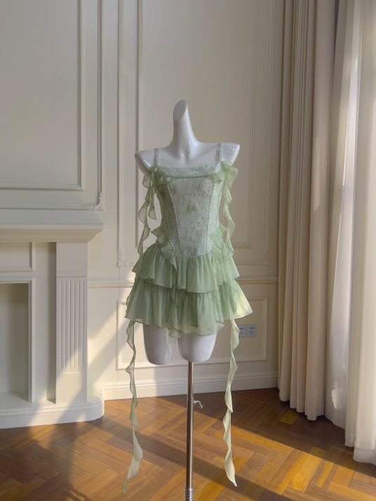 Mint Garden Lace Tiered Fairy Dress