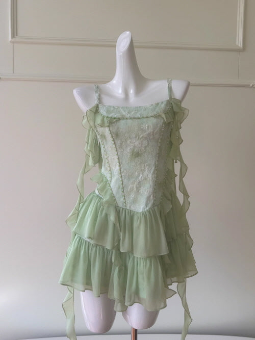 Mint Garden Lace Tiered Fairy Dress