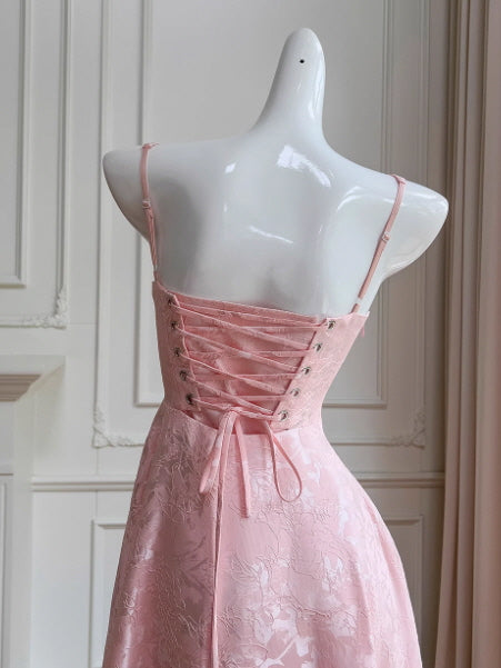 Blush Rosette Jacquard Corset Dress
