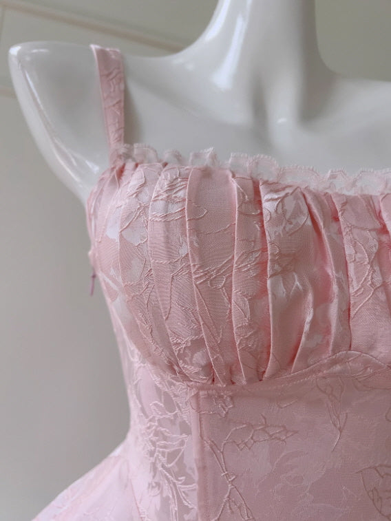 Blush Rosette Jacquard Corset Dress