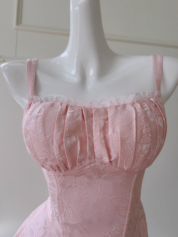 Blush Rosette Jacquard Corset Dress