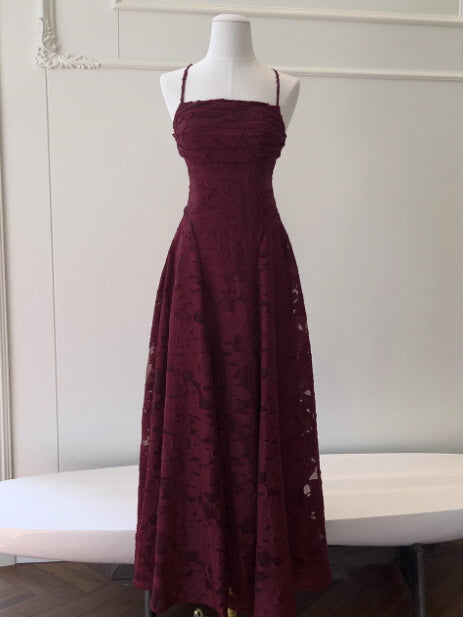 Crimson Rose Evening Lace Dress